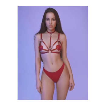 Sana Ne Lazımdı Fantezi Kırmızı Harness Sütyen Kumaş Külot Takımı