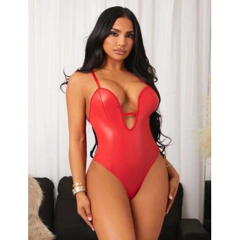 Sana Ne Lazımdı Kırmızı İp Detaylı Deri Fantezi Babydoll