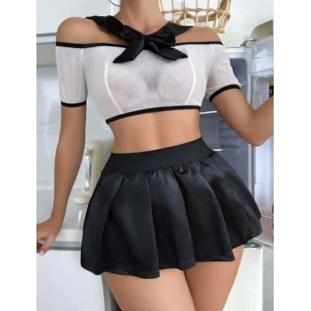 Sana Ne Lazımdı Transparan Mini Etekli Kurdela Detaylı Fantezi Kostüm
