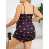 Sana Ne Lazımdı Büyük Beden Siyah Kalp Desen İnce Askılı Pamuklu Şortlu Pijama Takımı