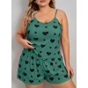 Sana Ne Lazımdı Büyük Beden Yeşil Kalp Desen Pamuklu Şortlu Pijama Takımı