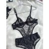 Sana Ne Lazımdı Çiçek Desenli Siyah Bodysuit