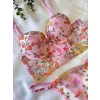 Sana Ne Lazımdı Özel Tasarım Pembe Dantel İşlemeli Çiçek Desenli Destekli Bralet Takımı