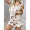 Sana Ne Lazımdı Pamuklu Ayıcık Desen Fırfırlı Askılı Şortlu Pijama Takımı