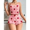 Sana Ne Lazımdı Pamuklu Pembe Üstüne Çilek Desen Fitilli Askılı Şortlu Pijama Takımı
