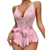 Sana Ne Lazımdı Pembe Dantel İşlemeli Kurdelalı Fantezi Tül Babydoll