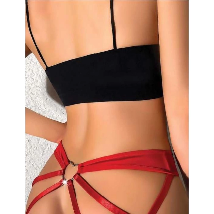 Sana Ne Lazımdı Arkası Şeritli Kalp Metal Aksesuarlı Fantezi Kırmızı String Tanga