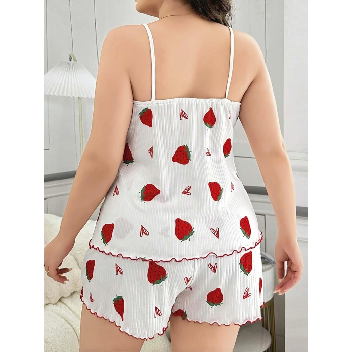 Sana Ne Lazımdı Büyük Beden Çilek Desen Pamuklu Şortlu Pijama Takımı