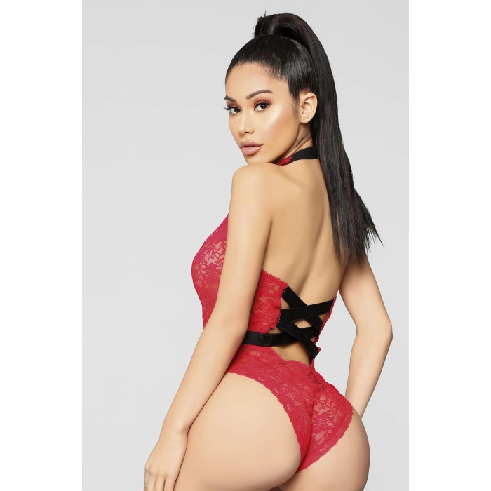 Sana Ne Lazımdı Kırmızı Boyun ve Bel Kısmı Fiyonklu Babydoll