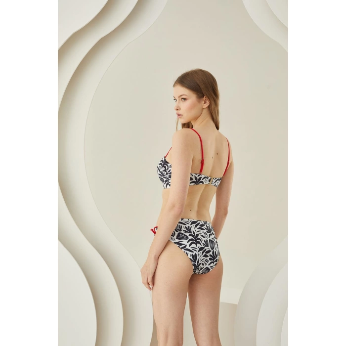 Sana Ne Lazımdı Siyah Beyaz Desenli Kırmızı İp Askılı Lotus Bikini Takımı