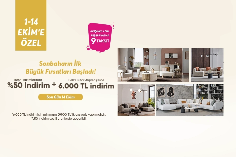 Köşe Takımlarında %50 İndirim + Belirli Tutar Alışverişlerde 6.000 TL İndirim