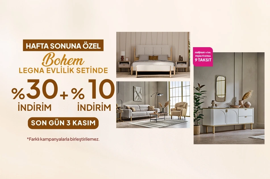 Haftasonuna Özel Bohem Legna Evlilik Setinde %30 + %10 İndirim