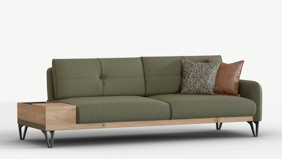 Solid Triple Sofa with Serving Table