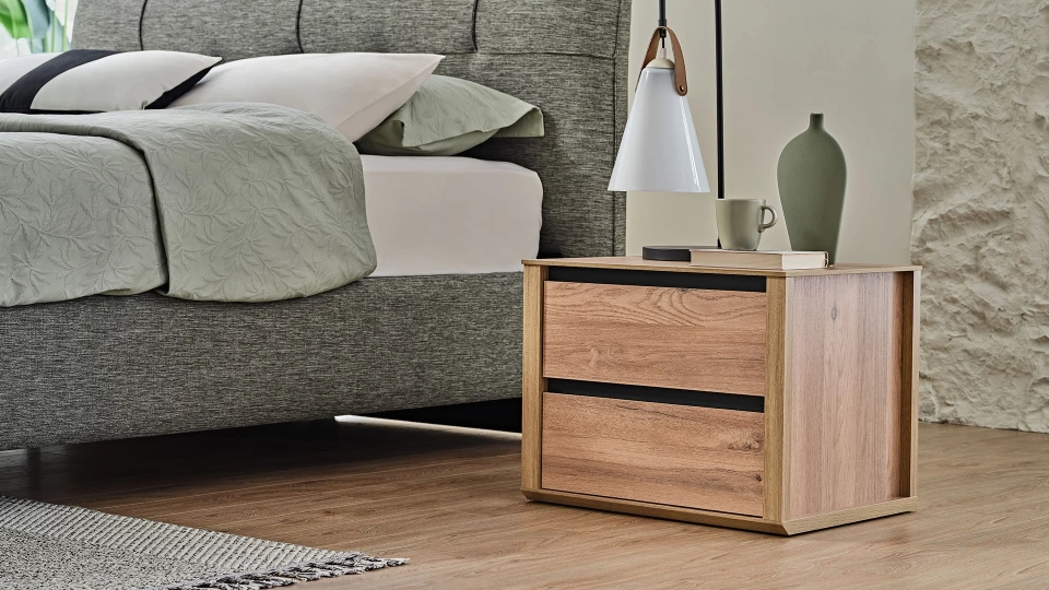 Solid Bedside Table - 2 Drawer