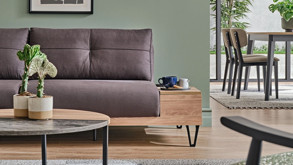 Solid Three-Seater Sofa with Coffee Table