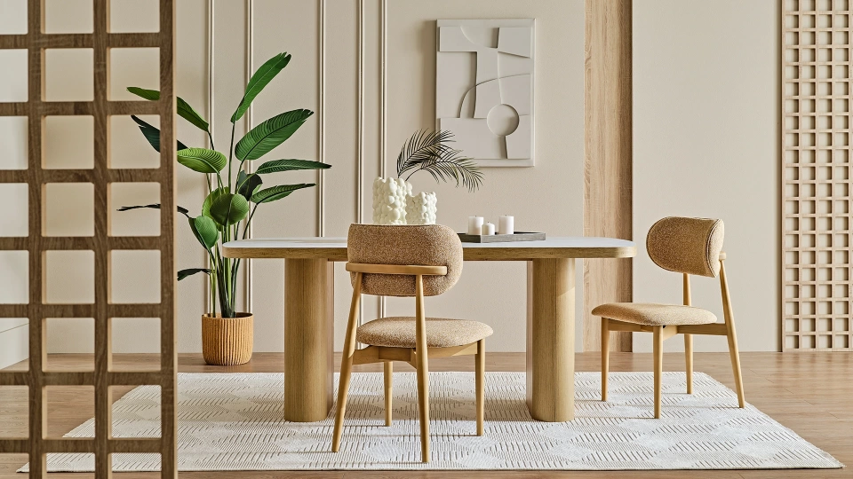 Legna Fixed Dining Table - Marble Pattern - 180x100 cm