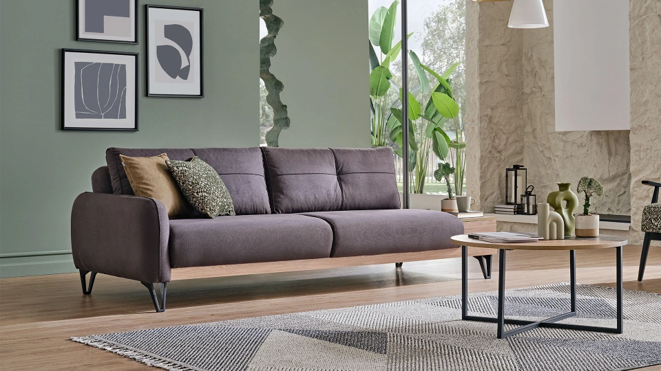 Solid Three-Seater Sofa with Coffee Table