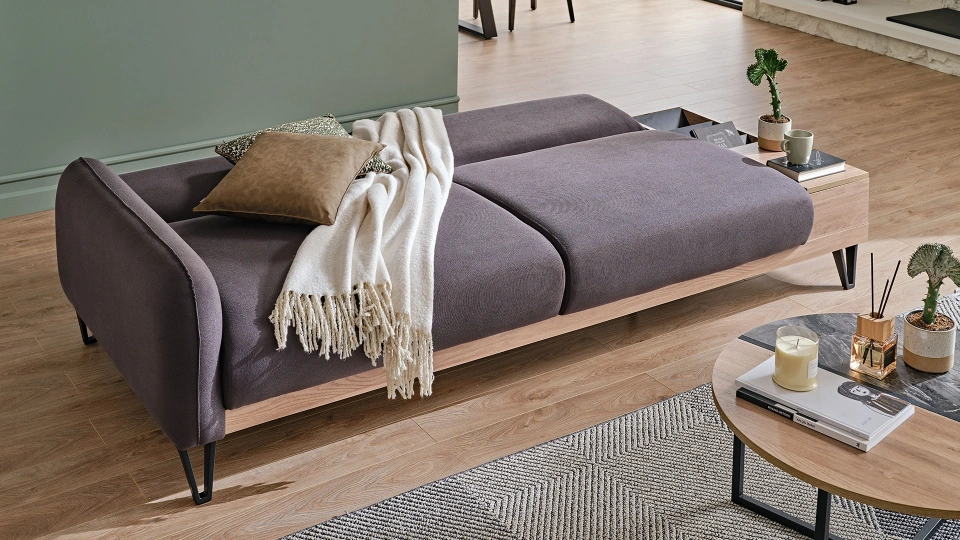 Solid Three-Seater Sofa with Coffee Table