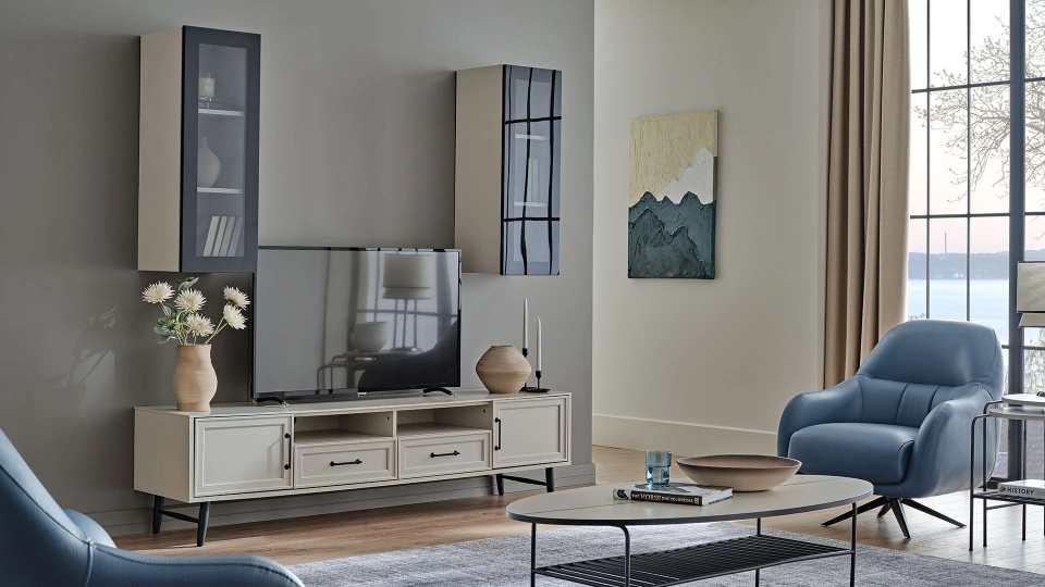 Trento TV Unit Upper Side Module - Glass Door