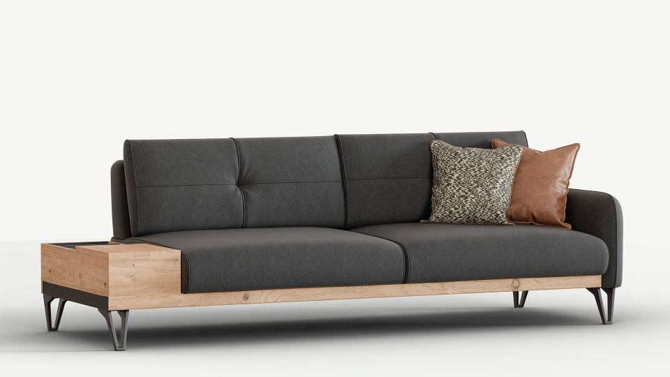 Solid 3-Seater Sofa with Coffee Table