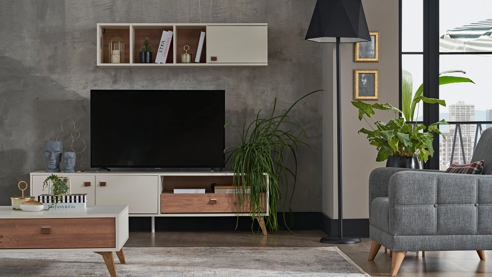 Mayer TV Stand Upper Module - Cracked White