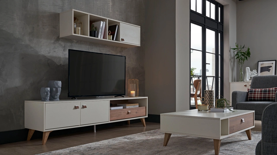 Mayer TV Stand Upper Module - Cracked White