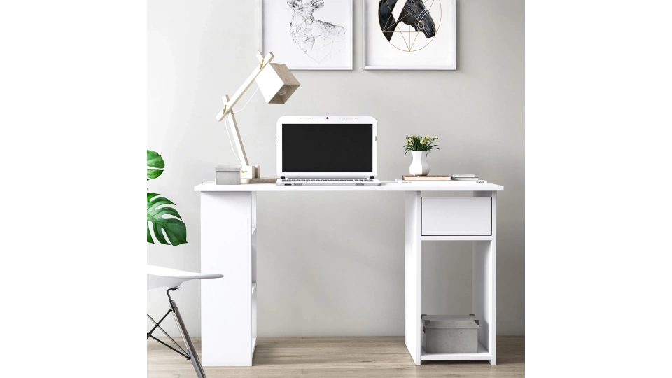 ARMA Üç Bölmeli Çekmeceli Çalışma Masası Opak Beyaz