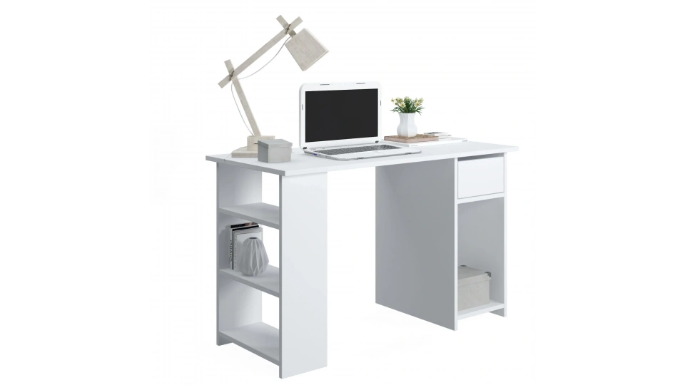 ARMA Üç Bölmeli Çekmeceli Çalışma Masası Opak Beyaz