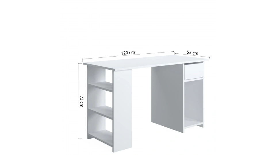 ARMA Üç Bölmeli Çekmeceli Çalışma Masası Opak Beyaz