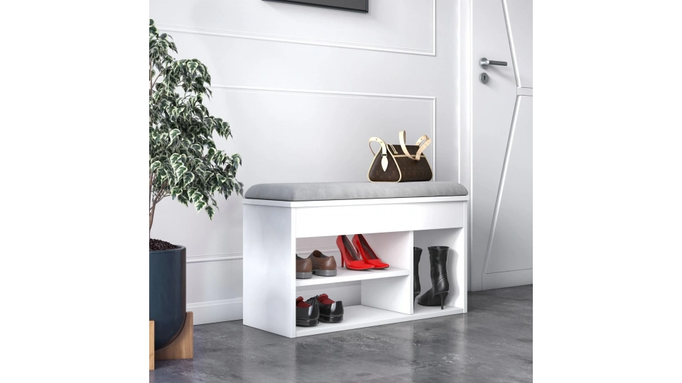 Pera Cushioned Shoe Cabinet White