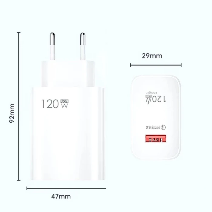 120W USB Hızlı Type C Uçlu Kablolu Şarj Aleti (5124)