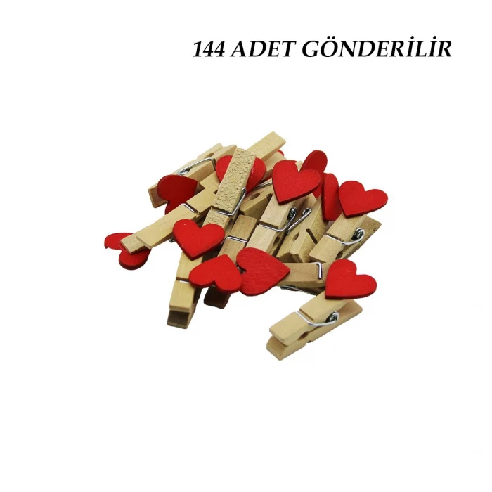 144 ADET MİNİ KALPLİ AHŞAP  FOTOĞRAF - SÜS - SUNUM MANDALI  (5124)