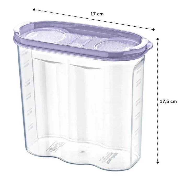 2 Kapaklı Ölçekli Erzak Kuru Gıda Saklama Kutusu Kabı - 1,7 Litre - SA935 (5124)
