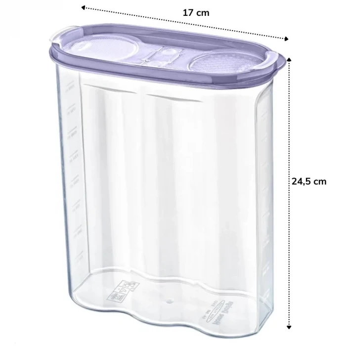 2 Kapaklı Ölçekli Erzak Kuru Gıda Saklama Kutusu Kabı 2,4 Litre-SA940 (5124)