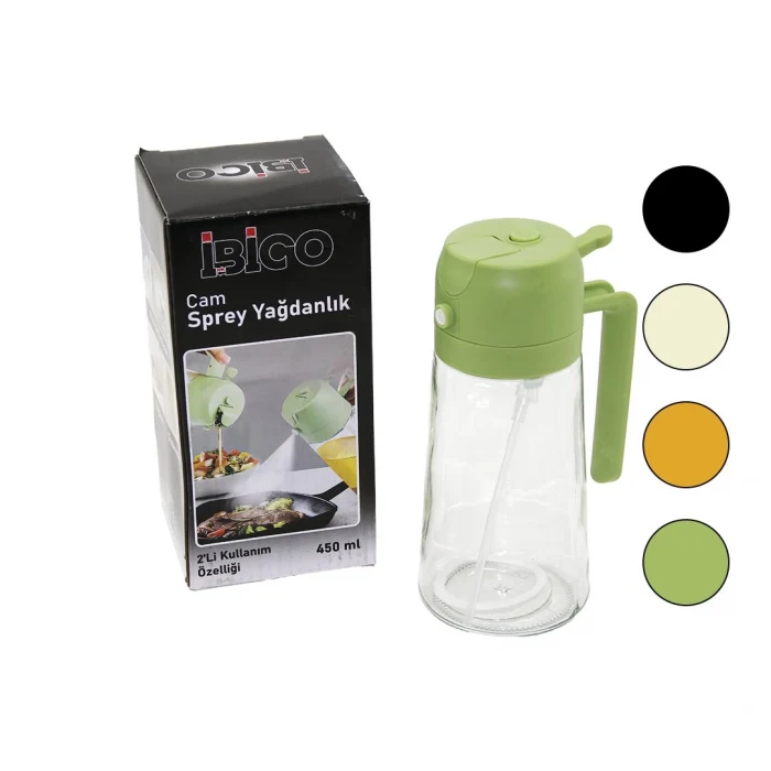 2İN1=SPREYLİ - AKITMALI CAM YAĞDANLIK 450ML KİLİTLİ KAPAKLI - SÜRAHİ MODELİ (5124)