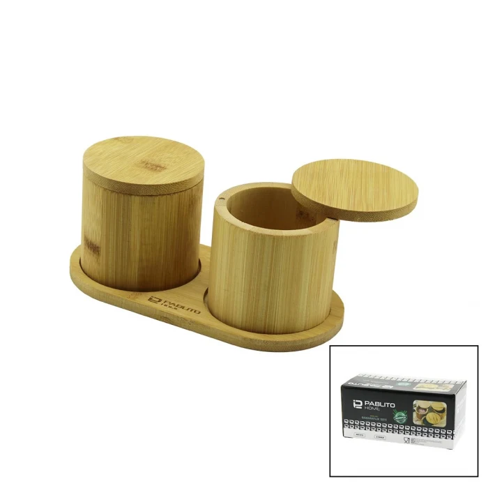 2PCS AHŞAP BAMBU BAHARATLIK YUVARLAK=8X8ALTLIK=9.5X19.5ÇEVİR AÇ-MIKNATISLI KAPAK (5124)