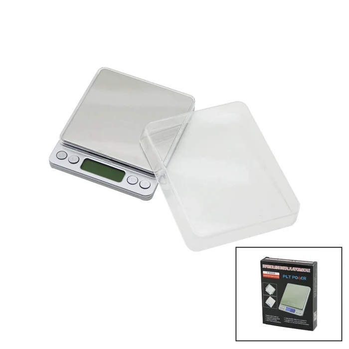 3000GR/0.01GR MİNİ=10.5X13CM HASSAS TARTI - TERAZİ ŞEFFAF PLS.KAPAKLI - PİLLİ= 2PCS İNCE (5124)