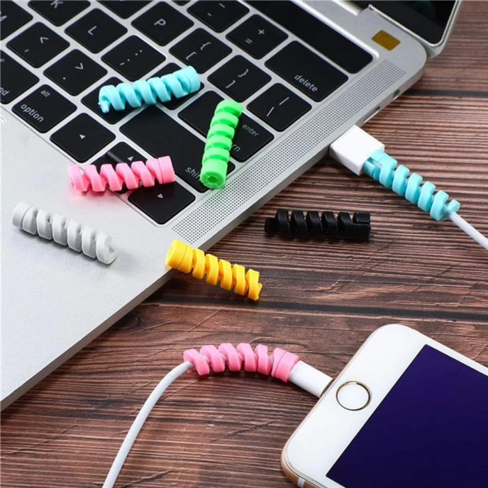4'lü Apple, Android Şaj Kablosu Koruyucu Silikon Spiral Yay Aparat (5124)