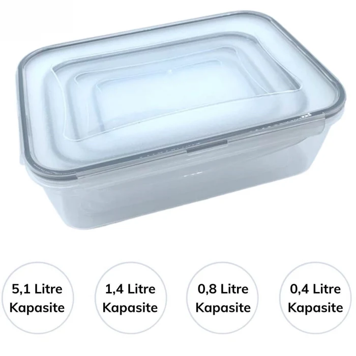 4'lü İç İçe Sızdırmaz Contalı Kilitli Kapaklı Plastik Erzak Saklama Kapları LC315 (5124)