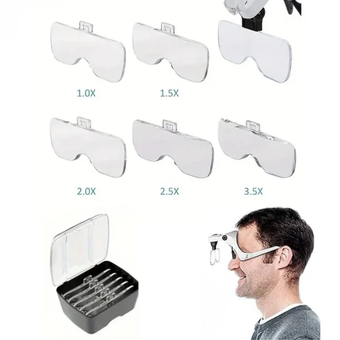 5 Lensli 2 Led Işıklı Ayarlanabilir Pilli Gözlük Tipi Büyüteç (5124)