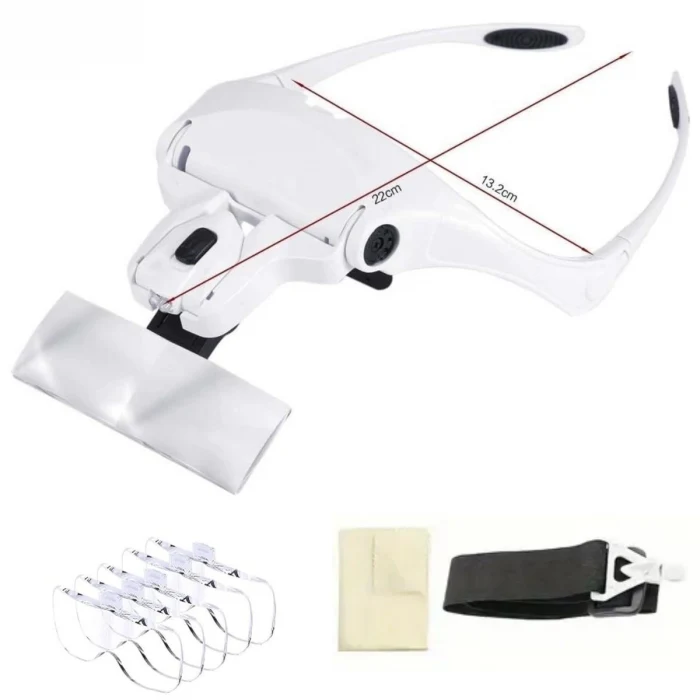 5 Lensli 2 Led Işıklı Ayarlanabilir Pilli Gözlük Tipi Büyüteç (5124)