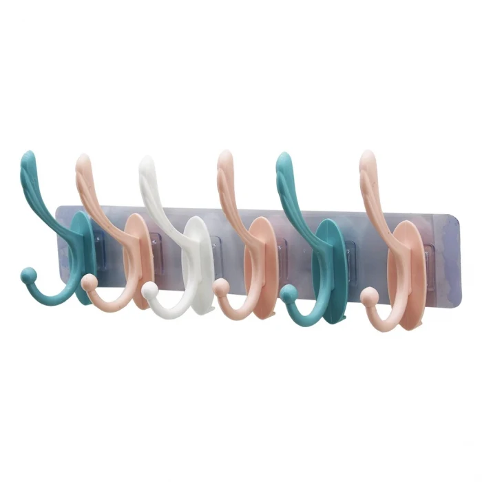 6 KOLLU ŞEFFAF YAPIŞKANLI RENKLİ PLASTİK ASKI TAK - ÇIKAR ASKI KOLLU (5124)