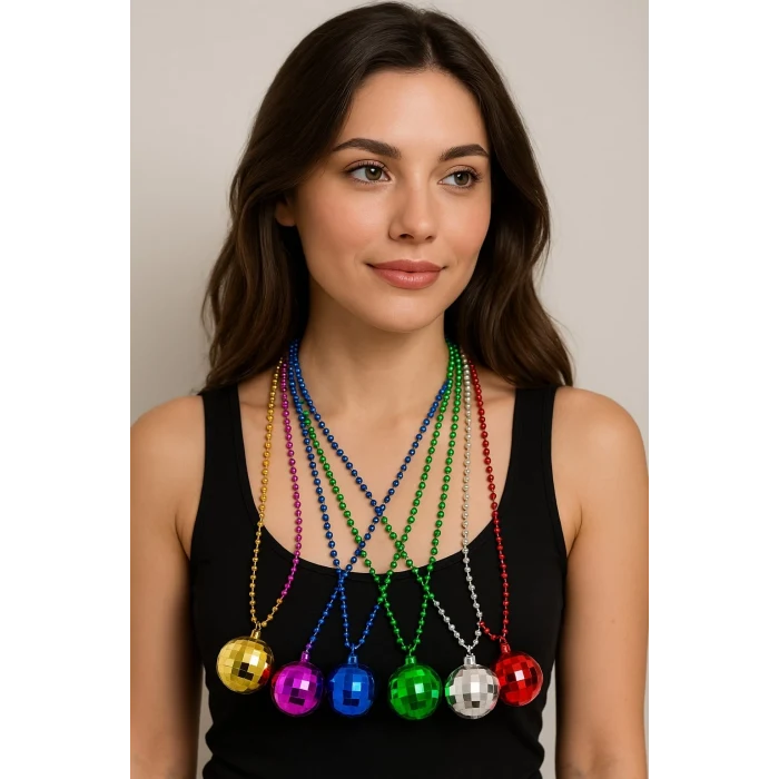 70&apos;ler 80&apos;ler ve 90&apos;lar Temalı Disko Topu Kolye Seti 6 Adet (5124)