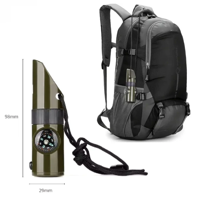 7si 1arada Acil Durum Düdüğü,El Feneri, Termometre,Pusula,Büyüteç,Depolama Bölmeli Kampçı Düdüğü (5124)