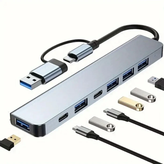 8 in 1 Usb Çevirici Notebook Macbook Type-C Uyumlu Görüntü Aktarıcı Hub (5124)