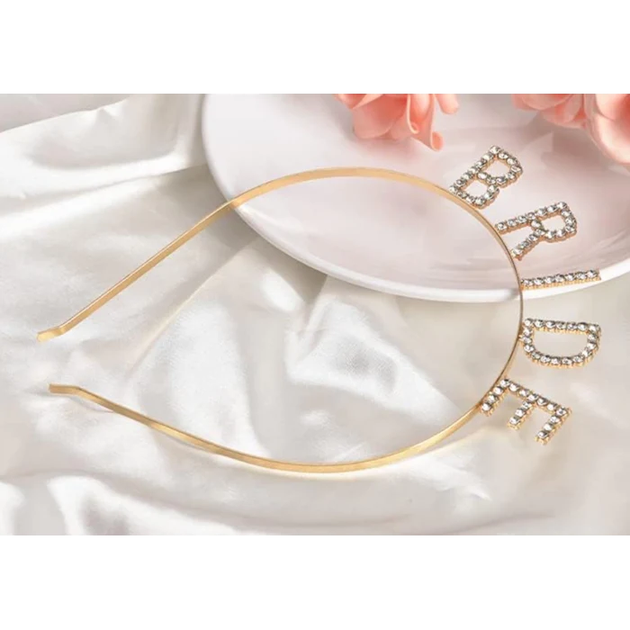 Altın Gold Renk Bekarlığa Veda Kristal Taş Bride Tacı İthal 16x10 cm (5124)
