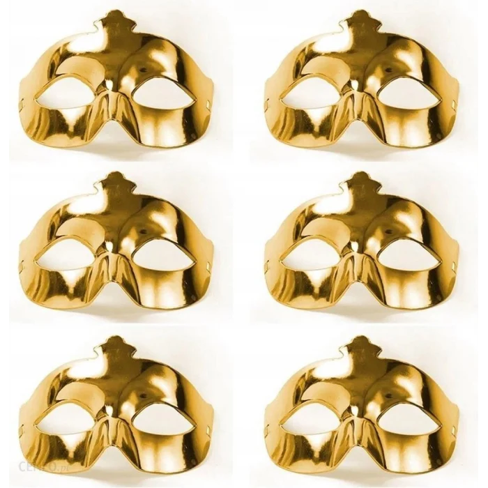 Altın Metalize Renk Düz Balo Parti Maskesi 6 Adet (5124)