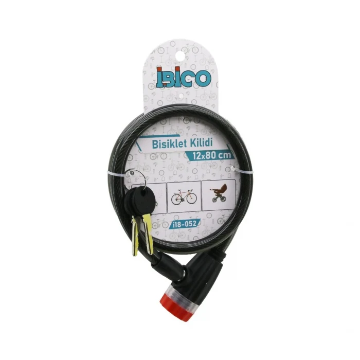 ANAHTARLI ÇEVİRMELİ KİLİT KAPAKLI PLASTİK KAFA BİSİKLET KİLİT ÇELİK TEL SİYAH ŞEFFAF KILIF 12MMX80CM (5124)