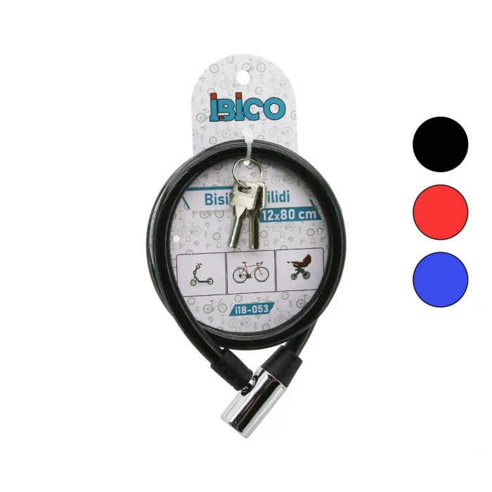 ANAHTARLI METAL KAFA BİSİKLET KİLİT ÇELİK TEL SİYAH ŞEFFAF KILIF 12MMX80CM (5124)