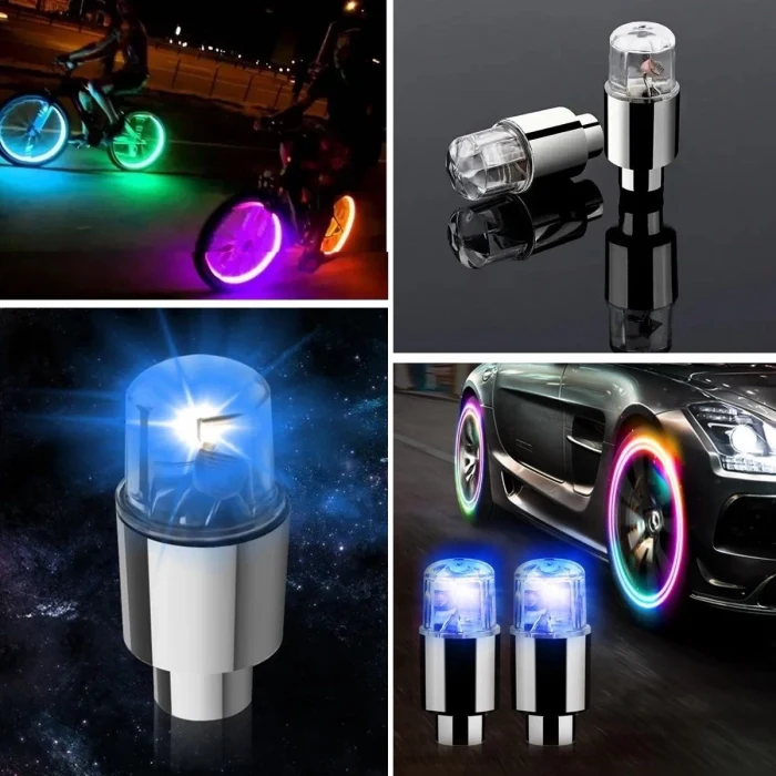 Araç ve Bisiklet İçin 2’li Mavi LED Hava Valfi Işık Kapakları–Gece Parlayan Lastik Lambası Sibop Kapağı (5124)